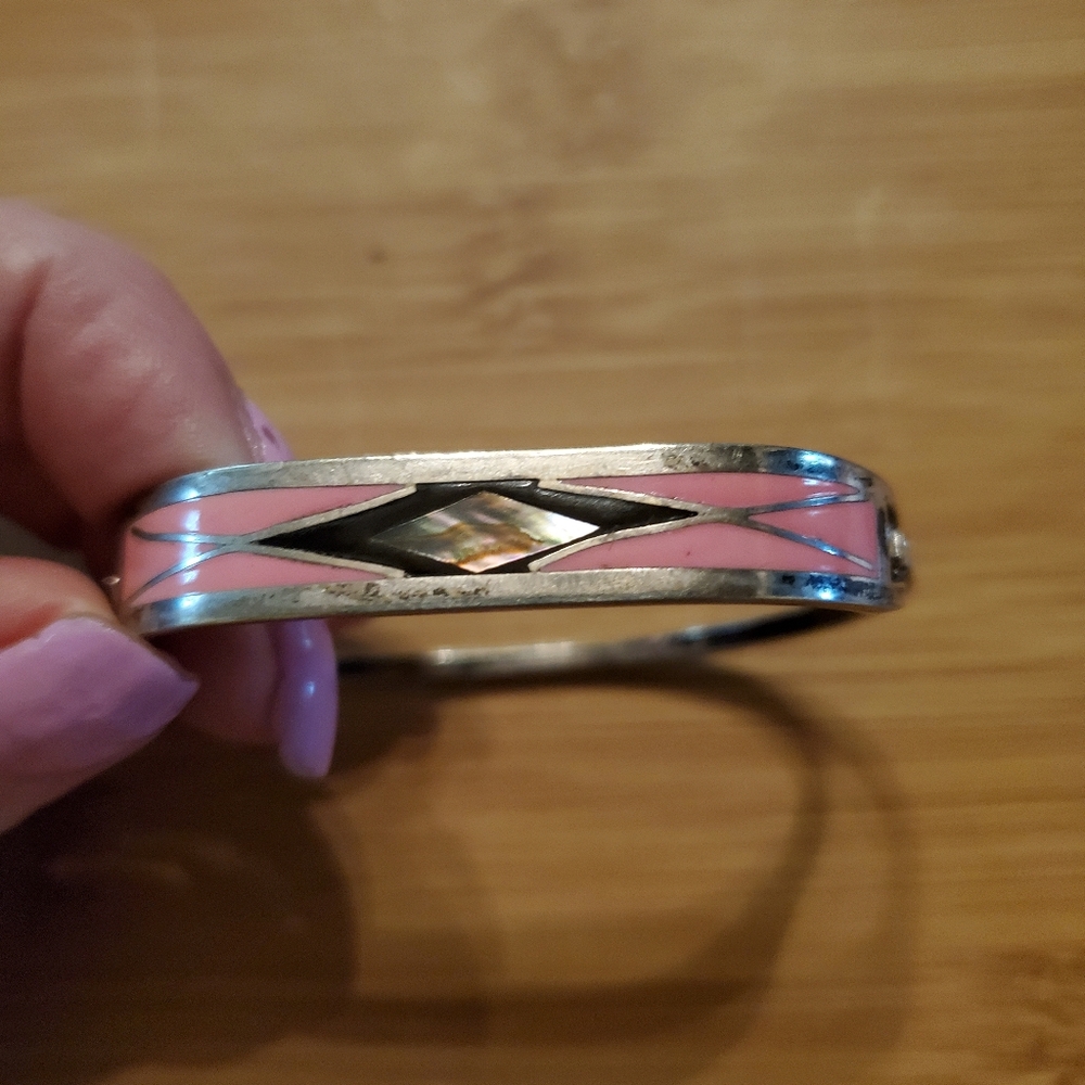 Vintage Silver Abalone Enamel Bangle